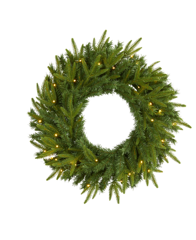 Nearly Natural Long Pine Artificial Christmas Wreath With Lights, 24" In Green