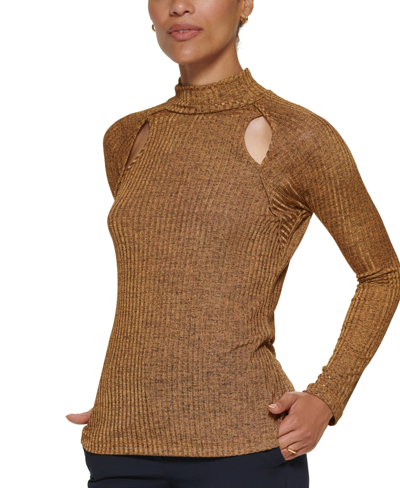 Dkny Petite Mock-neck Knit Top In Roasted Pecan