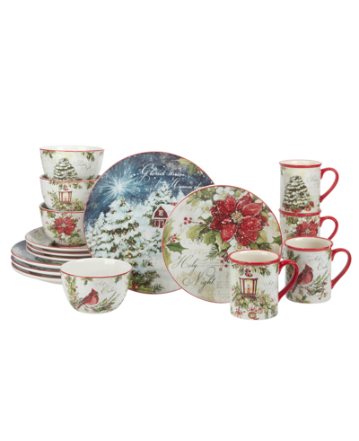 Certified International Silent Night 16 Piece Dinnerware Set In Red And White