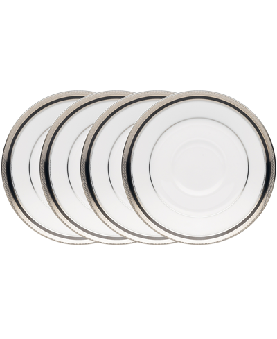 Noritake Austin Platinum Set Of 4 Saucers, Service For 4 In White Black