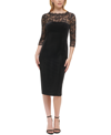ELIZA J PETITE LACE-TRIM 3/4-SLEEVE VELVET DRESS