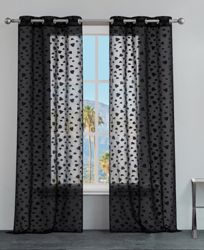 Juicy Couture Ethel Leopard Embellished Sheer Grommet Window Curtain Panel Set, 38" X 84" In Black