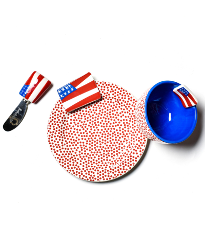 Happy Everything By Laura Johnson Flag Embellishment Plate Bowl And Spreader, Set Of 3 In Red