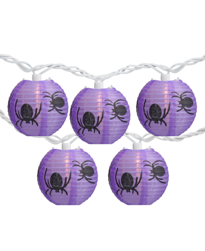 Northlight Spider Paper Lantern 10 Piece Halloween Lights With 8.5' White Wire Set In Purple