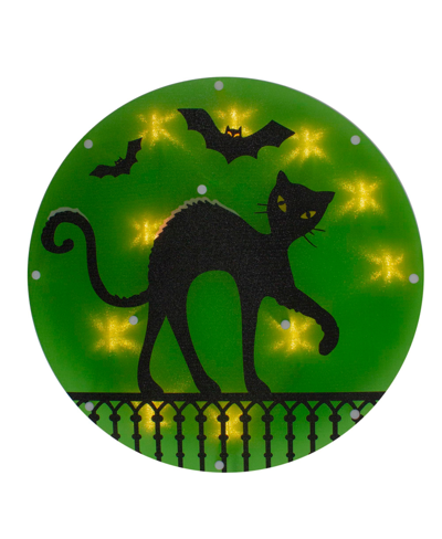 Northlight Lighted Black Cat Halloween Window Silhouette, 13.75" In Green