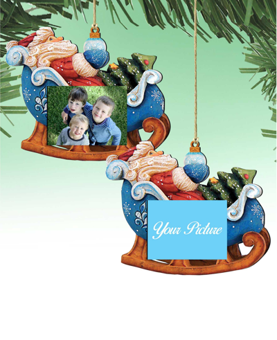 Designocracy Santa On Sleigh Picture Frame Ornament, Set Of 2 In Multi Color