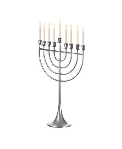 Vintiquewise Modern Judaic Hanukkah Menorah 9 Branched Candelabra, Aluminum Finish, Medium In Silver-tone