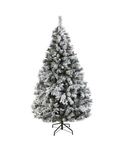 Nearly Natural Flocked River Mountain Pine Artificial Christmas Tree With Pinecones In Multi