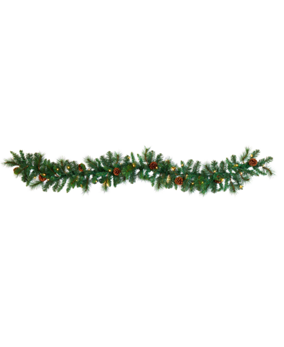 Nearly Natural Mixed Pine And Pinecone Artificial Garland With Lights, 72" In Green