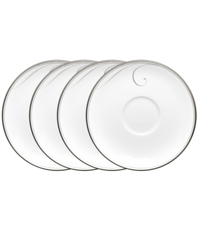 Noritake Platinum Wave Set Of 4 Saucers, Service For 4 In White