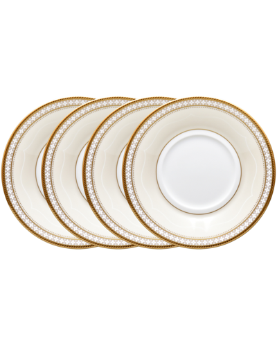 Noritake Trefolio Gold Set Of 4 Saucers, Service For 4 In White