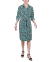 NY COLLECTION PETITE PRINTED LONG SLEEVE ROLL TAB SHIRTDRESS