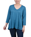 Ny Collection Petite 3/4 Sleeve V-neck Top In Crystal Teal