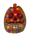 NORTHLIGHT LIGHTED SUGAR SKULL PUMPKIN HALLOWEEN WINDOW SILHOUETTE, 15"