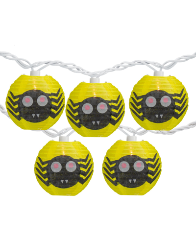 Northlight Spider Paper Lantern 10 Piece Halloween Lights With 8.5' White Wire Set In Yellow