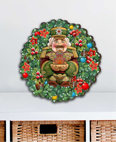 Designocracy Nutcracker's Wreath Gift Holiday Outdoor Decor Large Ornament In Multi Color