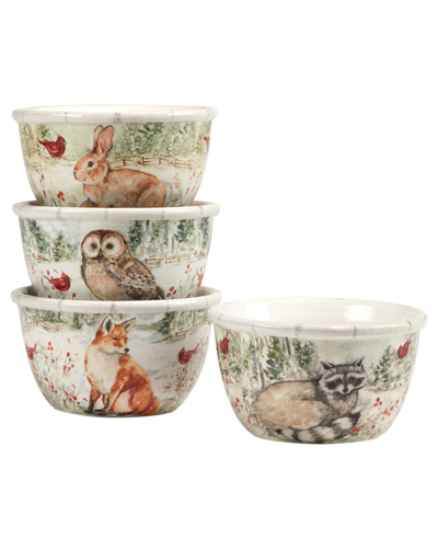Certified International Winter's Walk 4 Piece Ice Cream Bowl Set In White