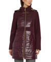 VIA SPIGA WOMEN'S PETITE HOODED MIXED-MEDIA RAINCOAT