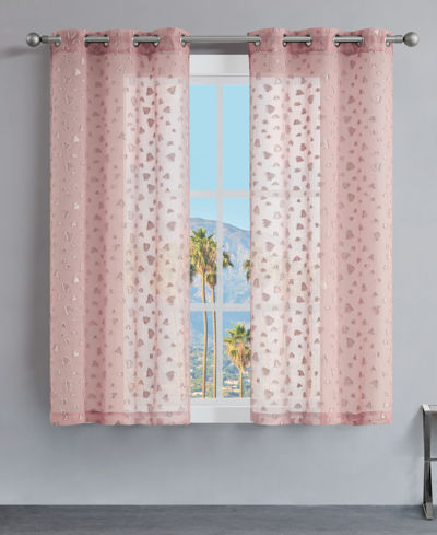 Juicy Couture Ethel Leopard Embellished Sheer Grommet Window Curtain Panel Set, 38" X 63" In Pink