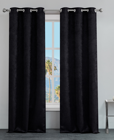 Juicy Couture Faux Suede Solid Thermal Woven Room Darkening Grommet Window Curtain Panel Set, 38" X 84" In Black
