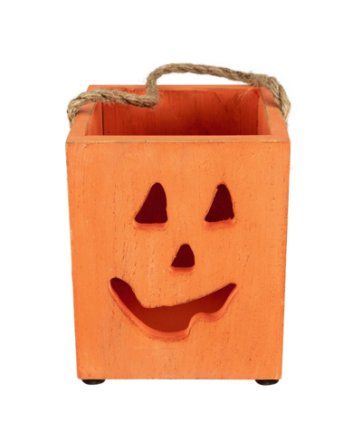 Northlight Small Wood Jack-o-lantern Halloween Candle Lantern, 6.25" In Orange