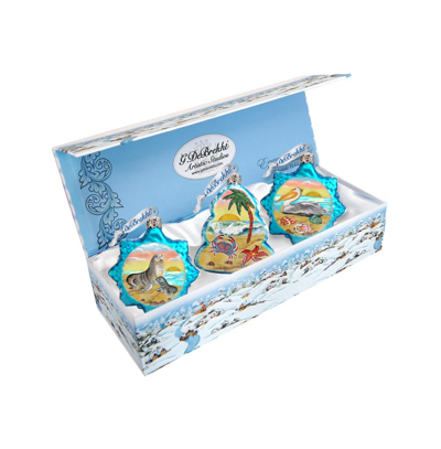 Designocracy Fun At The Beach Mercury Holiday Ornaments, Set Of 3 In Multi Color