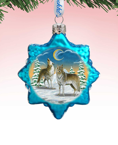 Designocracy Wolves In The Winter Moon Mercury Holiday Ornament In Multi Color