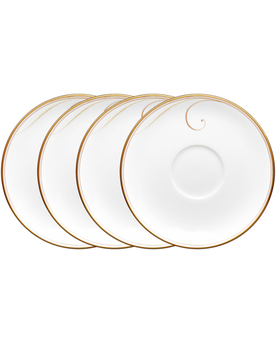 Noritake Golden Wave Set Of 4 Saucers, Service For 4 In White