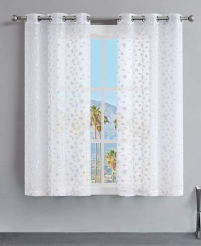 Juicy Couture Ethel Leopard Embellished Sheer Grommet Window Curtain Panel Set, 38" X 63" In White