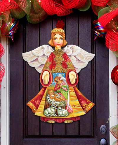 Designocracy Mary And Joseph Angel Nativity Holiday Door Decor In Multi Color