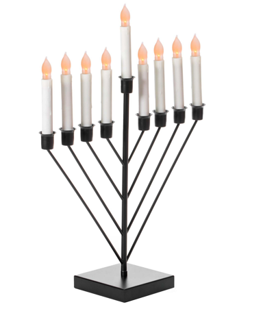 Vintiquewise 9 Branch Electric Chabad Judaic Chanukah Menorah With Led Candle Design Candlestick In Black