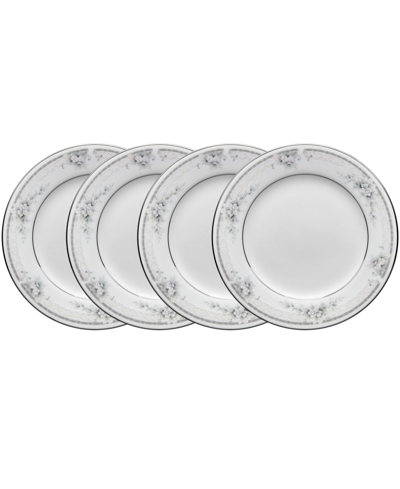 Noritake Sweet Leilani Set Of 4 Bread Butter And Appetizer Plates, Service For 4 In White Gray