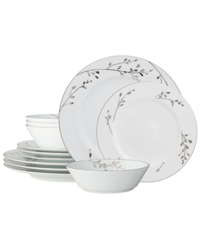 Noritake Birchwood 12-piece Dinnerware Set, Service For 4 In White And Platinum