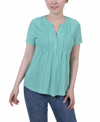 Ny Collection Plus Size Short Sleeve Y-neck Jacquard Knit Top In Bermuda