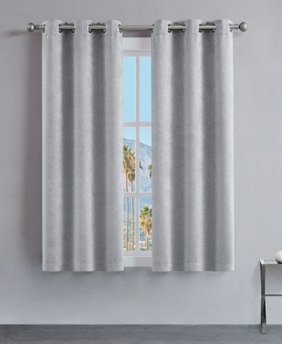 Juicy Couture Faux Suede Solid Thermal Woven Room Darkening Grommet Window Curtain Panel Set, 38" X 63" In Light Gray