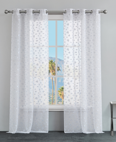 Juicy Couture Ethel Leopard Embellished Sheer Grommet Window Curtain Panel Set, 38" X 96" In White