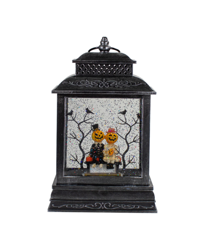 Northlight Lighted Black Halloween Snow Globe Lantern With Pumpkin Couple, 11.5"