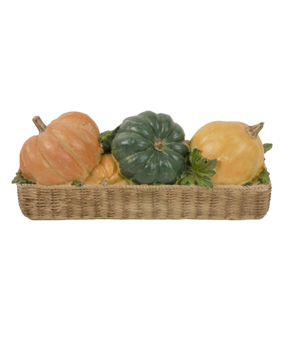 Northlight Faux Rattan Basket With Pumpkins Thanksgiving Table Top Decoration, 15" In Orange