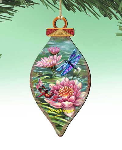 Designocracy Dragonflies And Water Lilies Holiday Ornaments, Set Of 2 In Multi Color