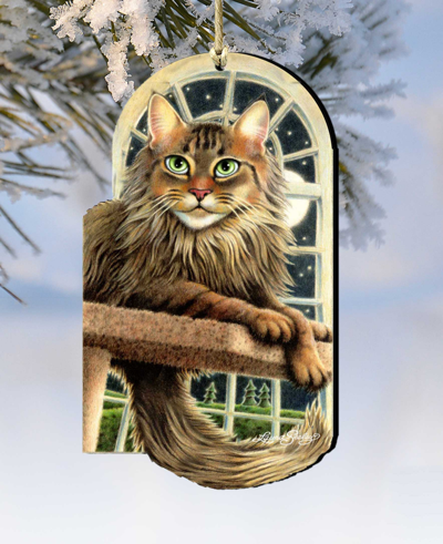 Designocracy Stargazer Green Cat Holiday Ornaments, Set Of 2 In Multi Color