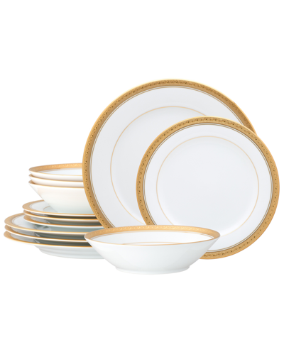 Noritake Crestwood Gold 12-piece Dinnerware Set, Service For 4 In White And Gold-tone