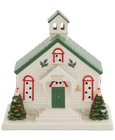 Spode Lighted School House Figurine In Green