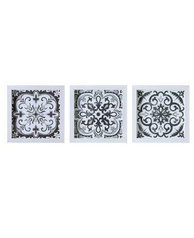 Madison Park Montage Printed Distressed Tile Pattern Decorative Box Wall Art 3 Piece Set, 14" X 14" In Black,white