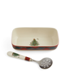 Spode Rectangular Server With Slotted Spoon Set In Green