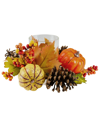 NORTHLIGHT PUMPKIN BERRY AND PINE CONE FALL HARVEST TEA LIGHT CANDLE HOLDER, 10"