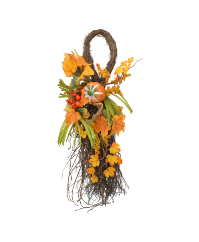 Northlight Autumn Harvest Berries And Pumpkin Artificial Teardrop Swag, 26" In Brown