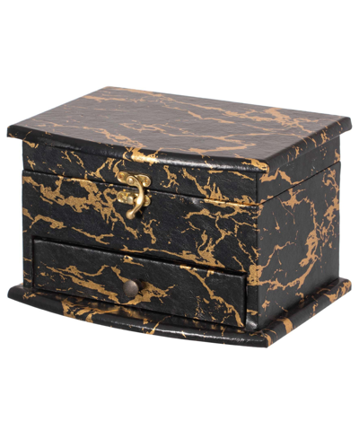 Vintiquewise Marble Decorative Modern Wooden Jewelry Box Holder With Lining And Drawer In Black