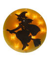 NORTHLIGHT LIGHTED WITCH ON BROOMSTICK HALLOWEEN WINDOW SILHOUETTE, 13.75"
