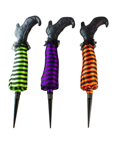 Northlight Striped Witch Leg 3 Piece Halloween Pathway Markers Set In Black