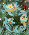 Designocracy Sea Turtle, Mermaid, Seahorse Holiday Ornaments, Set Of 3 In Multi Color